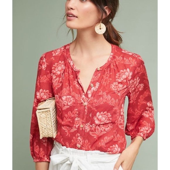 Anthropologie Tops - AKEMI + KIN Coconino Red Floral Button down top S